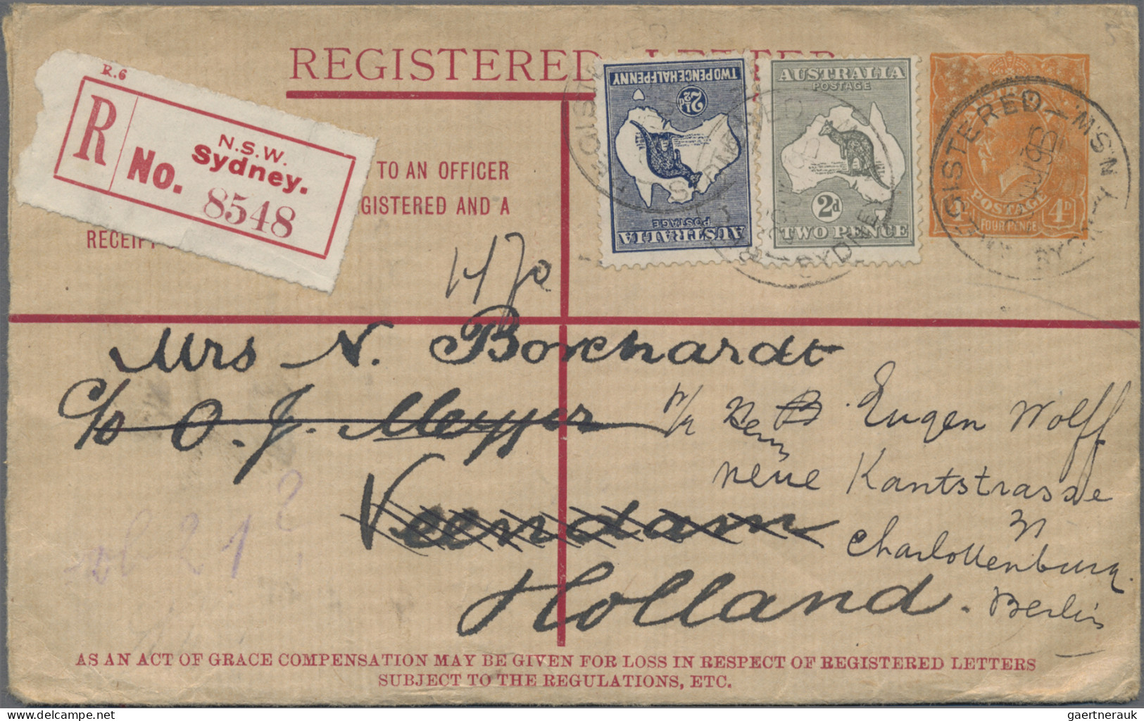 Australia - Postal Stationery: 1919, Registration Envelope KGV Sideface 4d Orang - Enteros Postales
