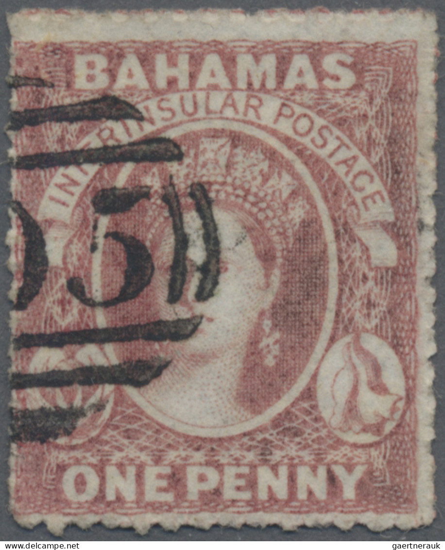 Bahamas: 1860, Victoria 1 D Carmine, No Watermark, Rough Perforated 14-16, Used - 1963-1973 Autonomie Interne