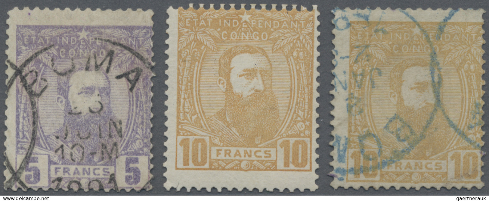 Belgian-Congo: 1897: Léopold III, 5 Fr. Violet With Postmark From "BOMA" And 10 - Used Stamps