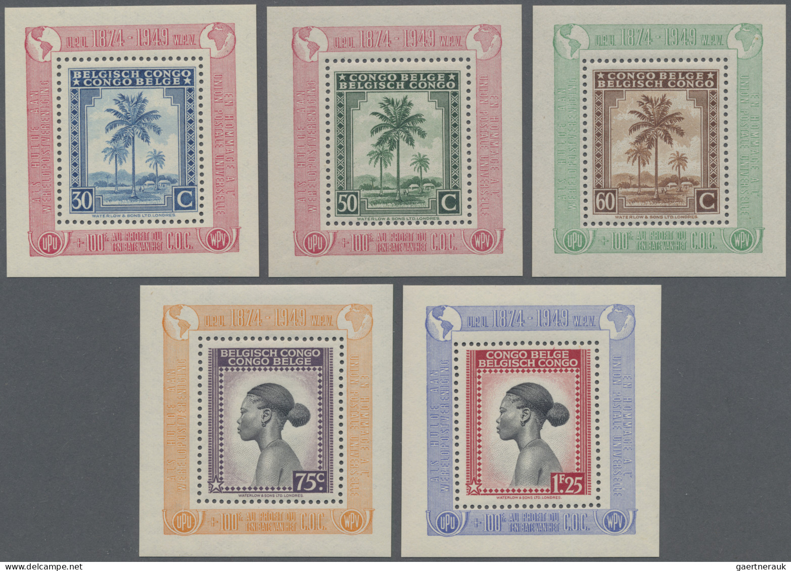 Belgian-Congo: 1949: UPU Mini Sheets, Complete Set Of Eight, Mint Never Hinged. - Other & Unclassified