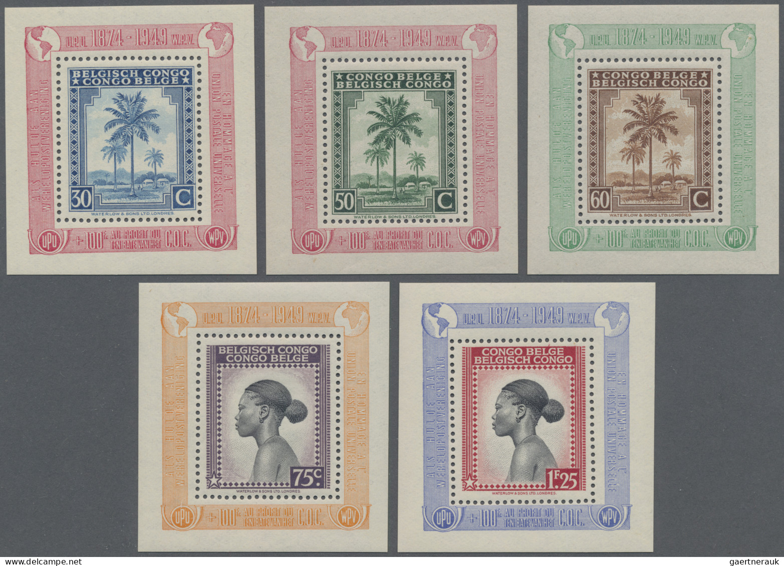 Belgian-Congo: 1949: UPU Mini Sheets, Complete Set Of Eight, Mint Never Hinged. - Andere & Zonder Classificatie