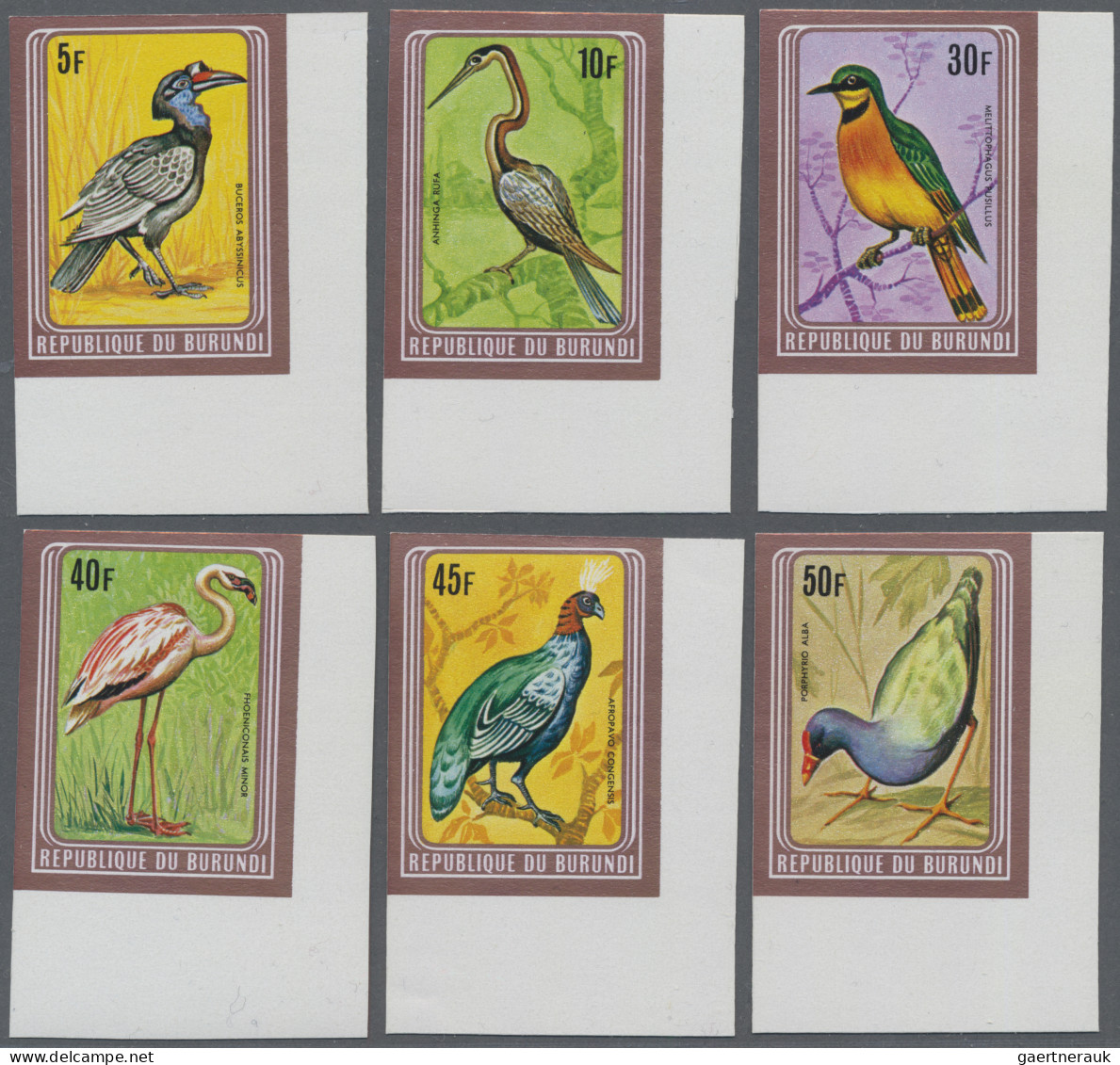 Burundi: 1979: Birds, 6 Imperforate Values With Brownish Metal-coloured Frame. ( - Nuevos