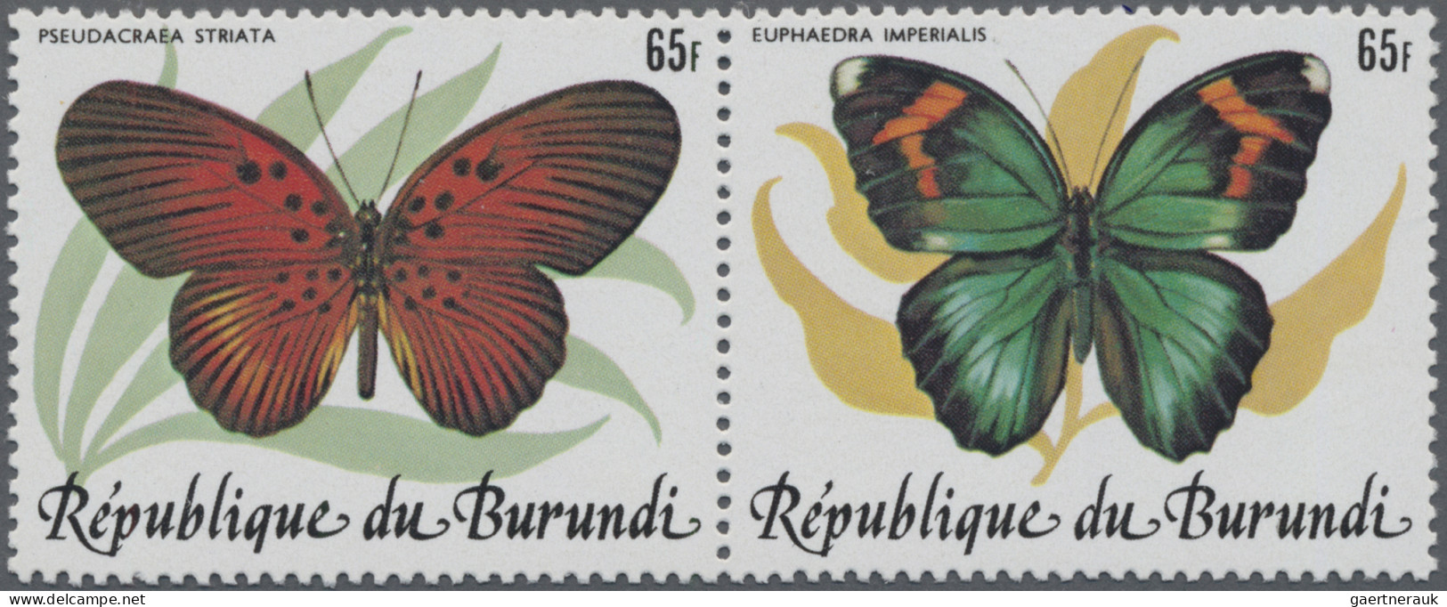 Burundi: 1984: Butterflies, Se-tenant 5 Pairs Of Perforated (COB 385 €) And Impe - Neufs