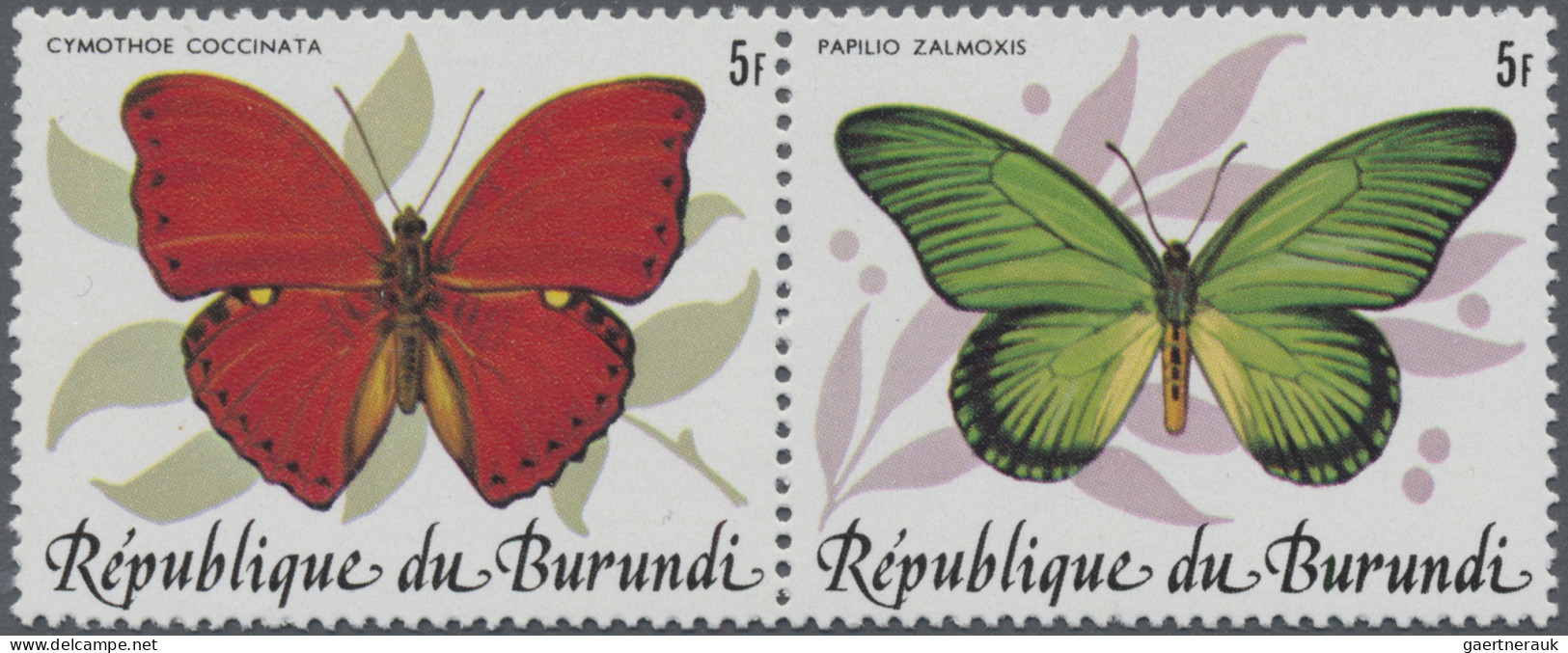 Burundi: 1984: Butterflies, Se-tenant 5 pairs of perforated (COB 385 €) and impe