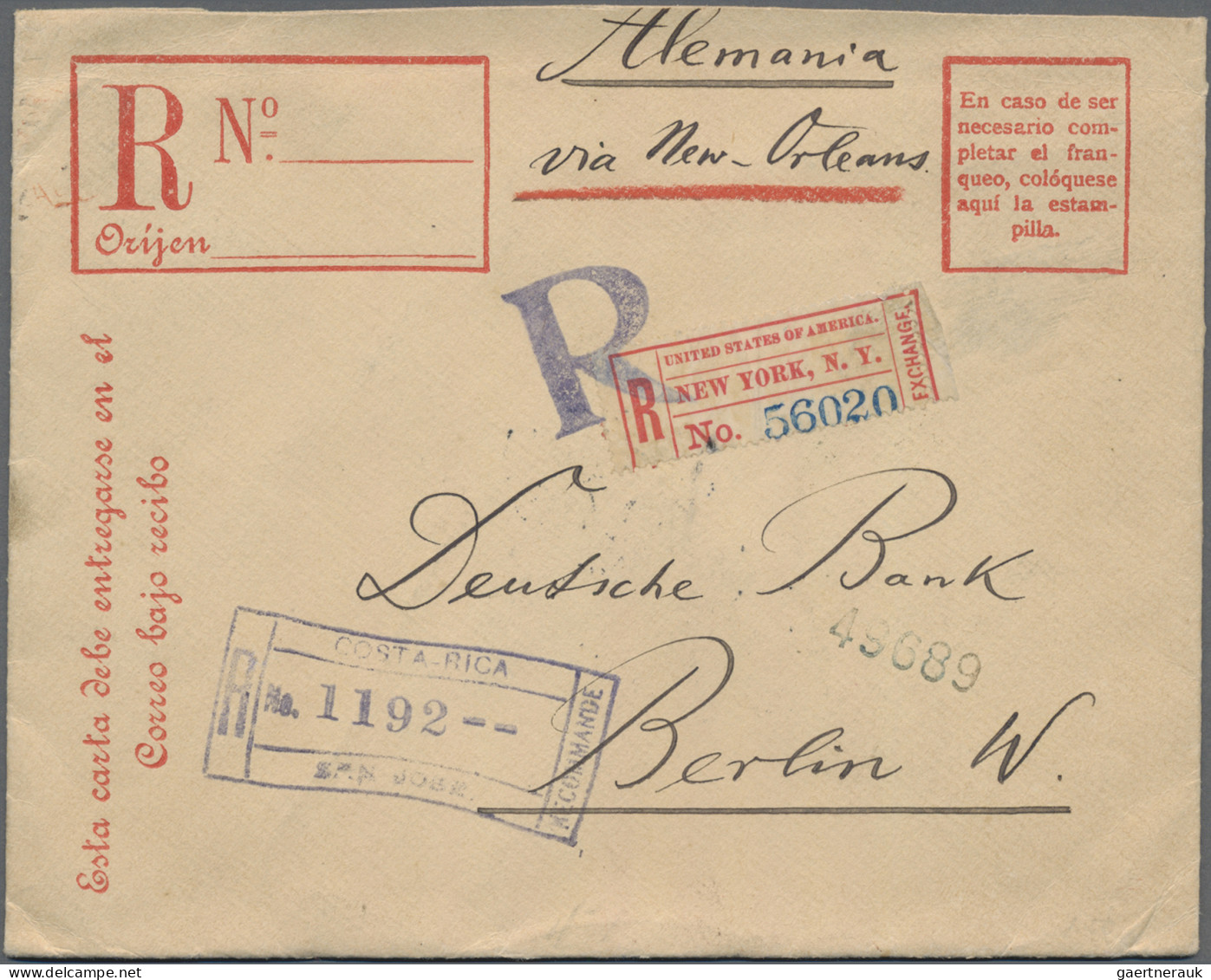 Costa Rica - Postal Stationry: 1905, Registration Envelope 20 C. Canc. ""Certifi - Costa Rica