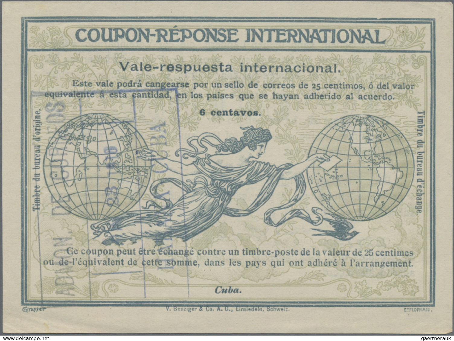 Cuba - Postal Stationry: 1916 Intern. Reply Coupon "Rome" 6c. With Trisected Rec - Autres & Non Classés