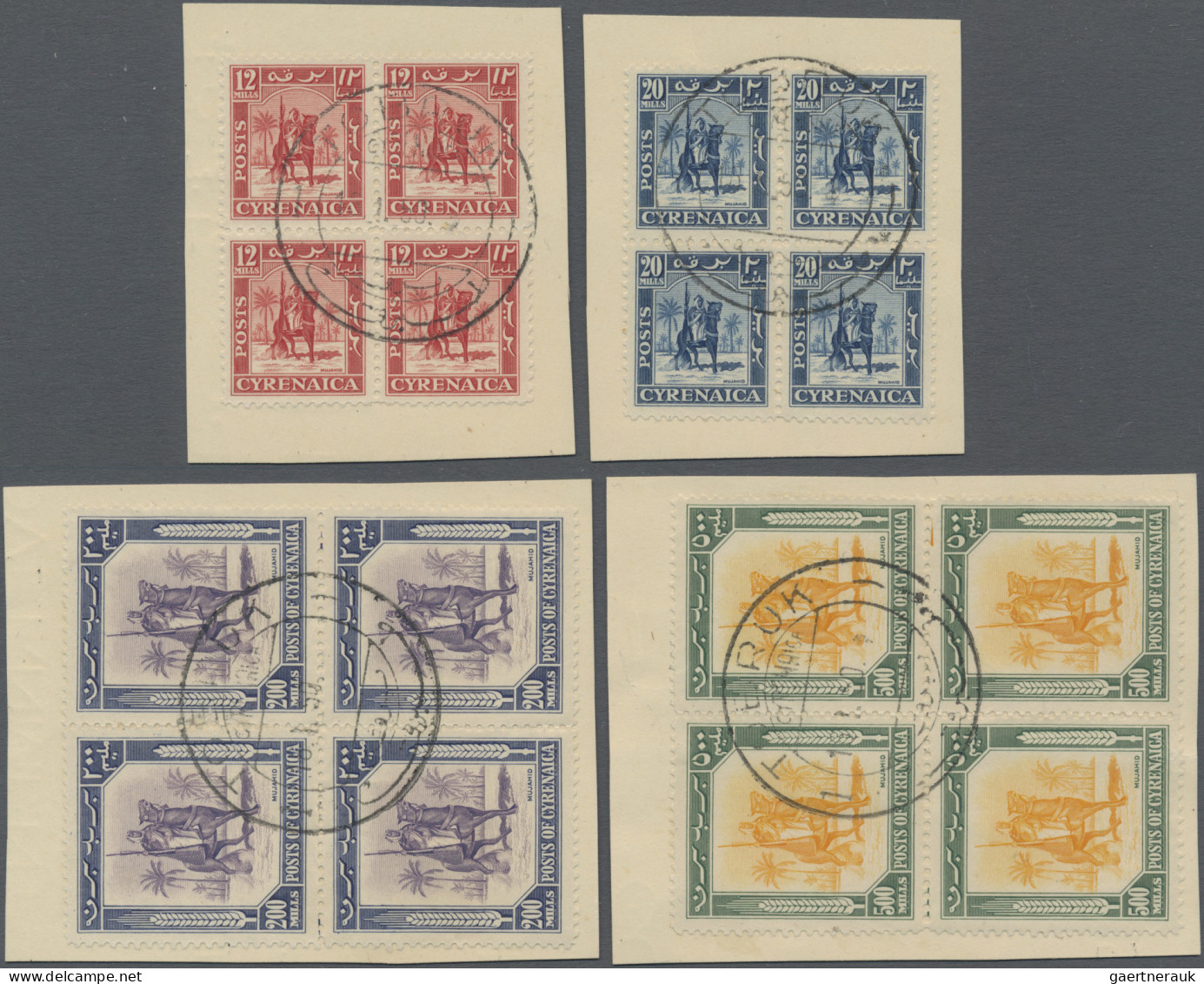 Cyrenaica: 1950, Definitives, Four Complete Set Of 13 In Blocks Of Fours, Used O - Cirenaica