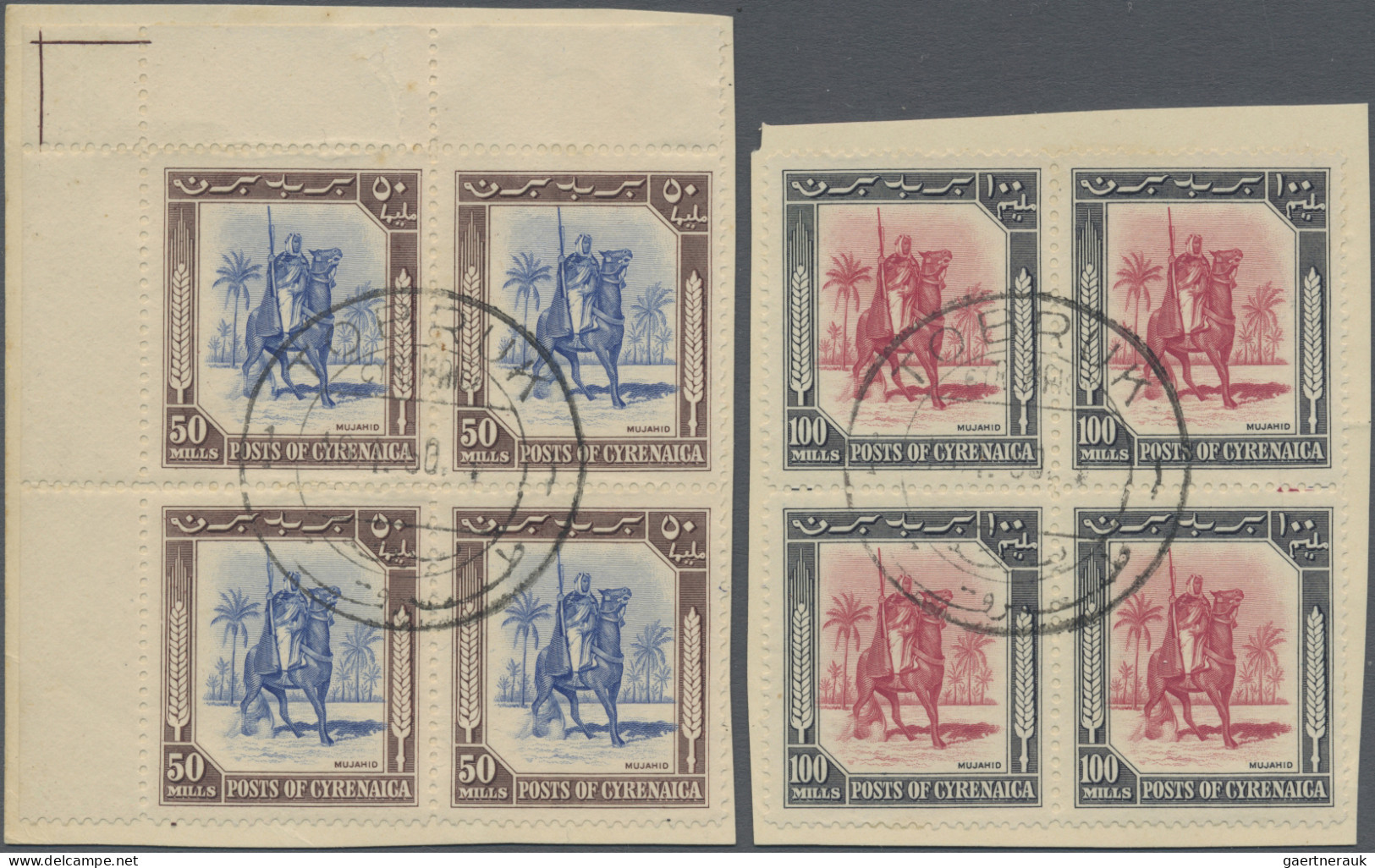 Cyrenaica: 1950, Definitives, Four Complete Set Of 13 In Blocks Of Fours, Used O - Cirenaica