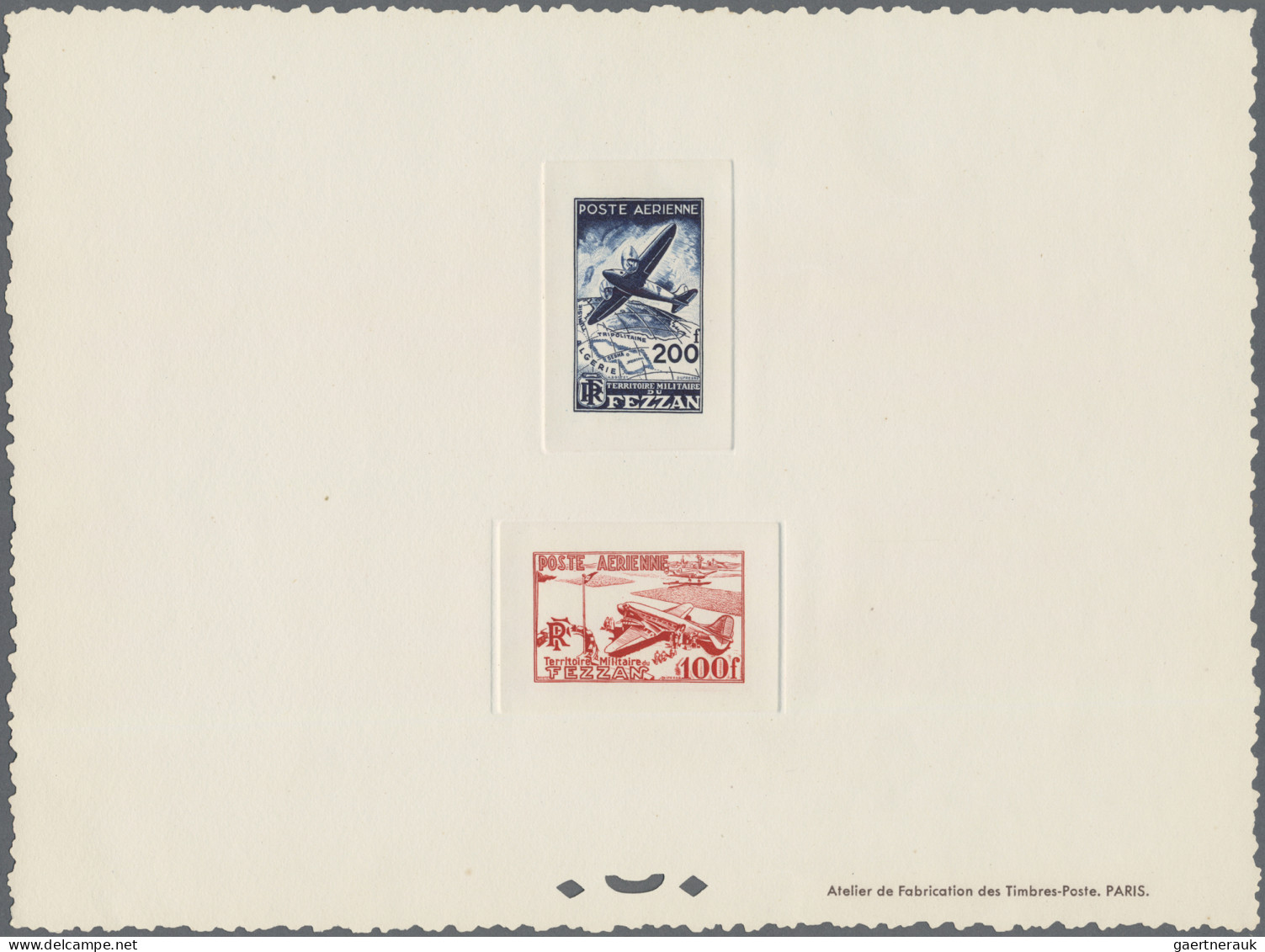 Fezzan: 1948, Air Mails, 200 F Blue And 100 F Red As Collective Epreuve De Luxe - Cartas & Documentos