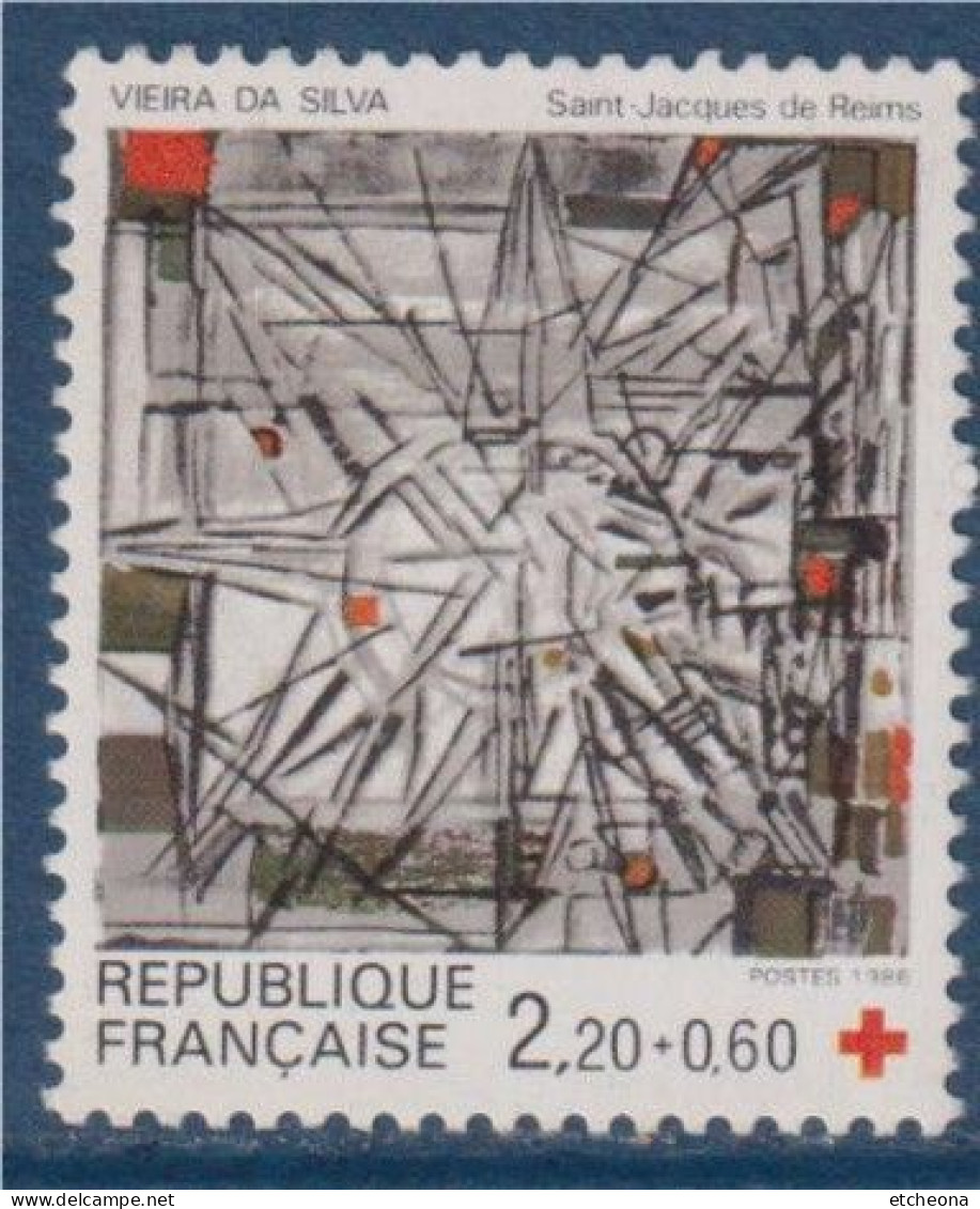 Croix Rouge, Vitrail De Vieira Da Silva, Eglise Saint Jacques De Reims, 2f20+60c N°2449 Neuf - Nuevos