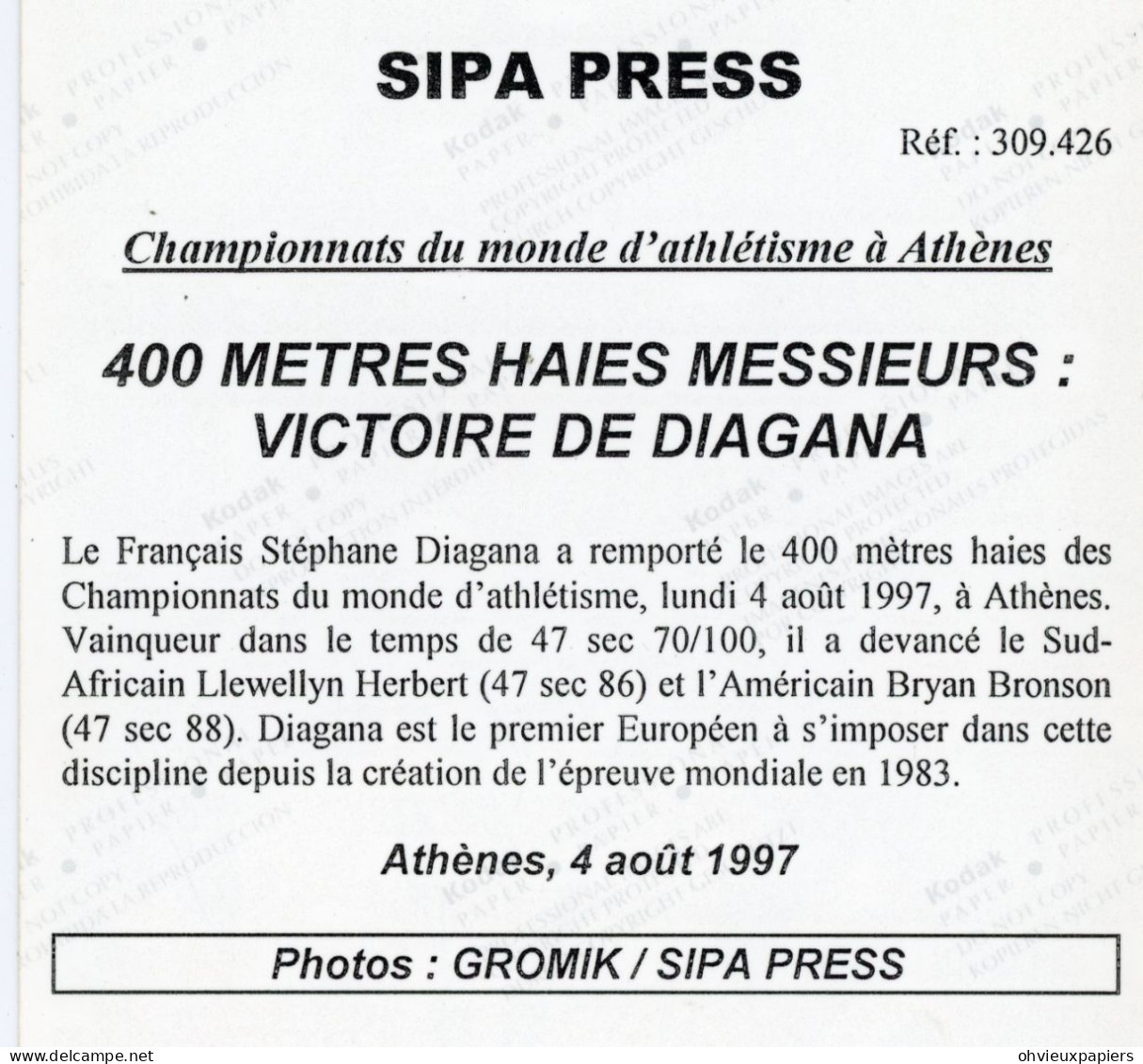 Lot De10 Photos  ATHLETISME STEPHANE DIAGANA  Champion Du Monde Du 400 Metres Haies à ATHENES 1997 - Sports