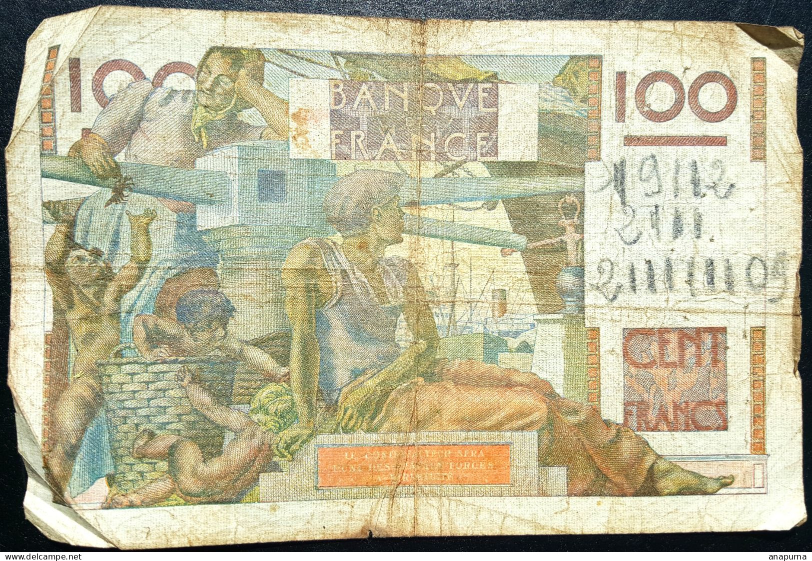 100 Francs JEUNE PAYSAN FRANCE 1946 F.28.02, Circulé, Fatigué - 100 F 1945-1954 ''Jeune Paysan''