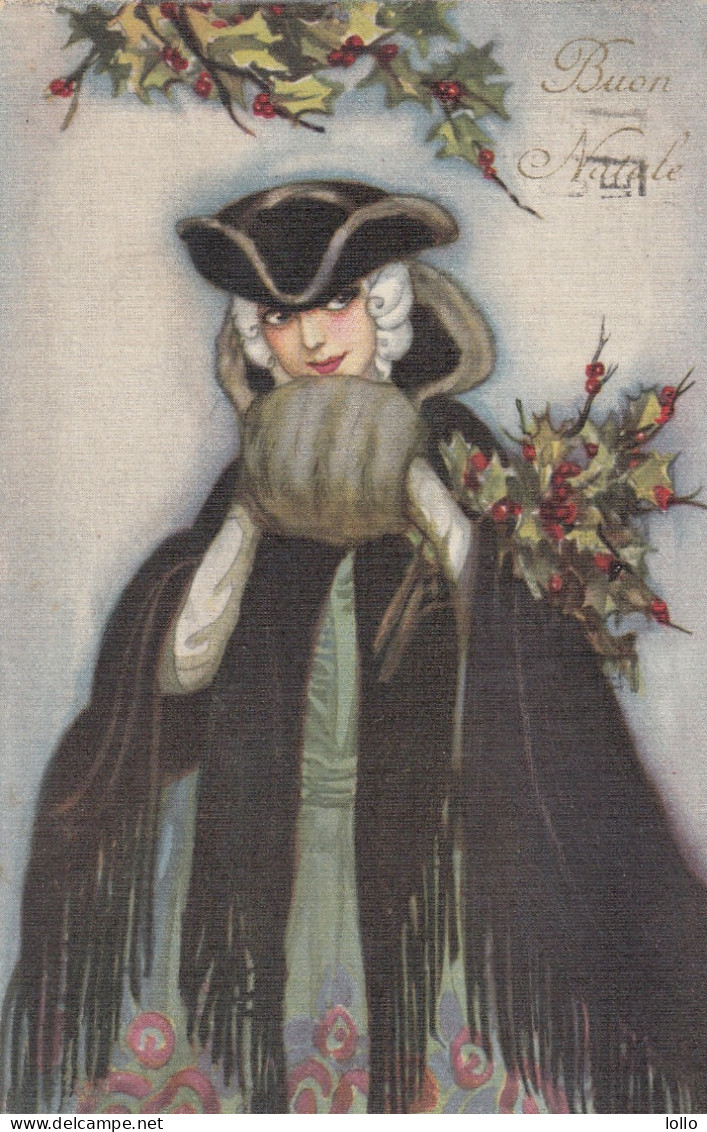 Illustratori  -  Chiostri  -  Buon Natale - Signora Elegante  Con Agrifogliio  -  F. Piccolo  -  Viagg -  Molto Bella - Chiostri, Carlo