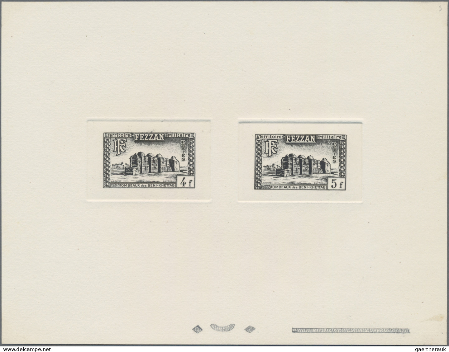 Fezzan: 1949, Definitives, 1 F - 50 F, 11 Values On 5 Collective Die Proofs In B - Briefe U. Dokumente