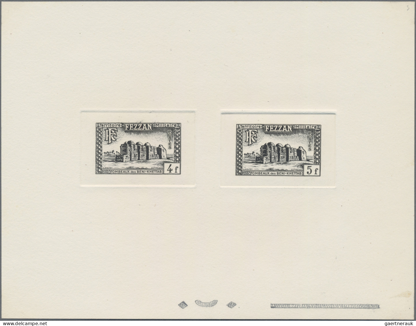 Fezzan: 1949, Definitives, 1 F - 50 F, 11 Values On 5 Collective Die Proofs In B - Brieven En Documenten