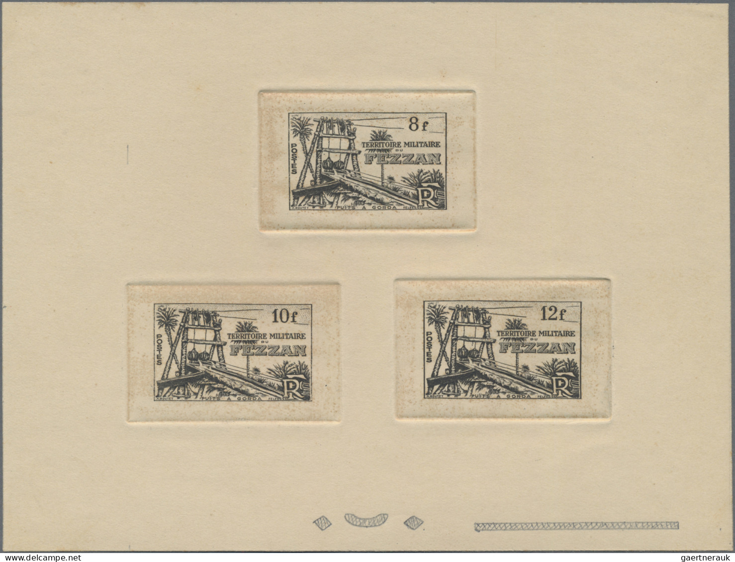 Fezzan: 1949, Definitives, 1 F - 50 F, 11 Values On 5 Collective Die Proofs In B - Storia Postale