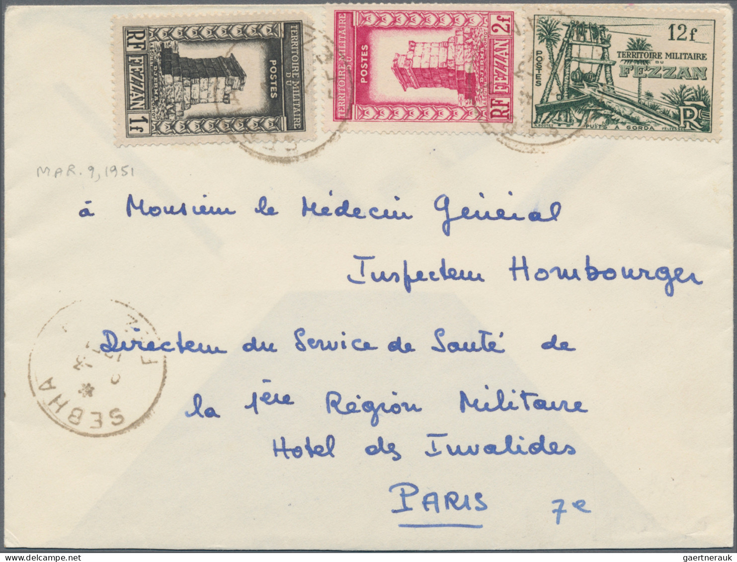 Fezzan: 1951, 1 F Black, 2 F Rose And 12 F Green Tied By Cds "SEBHA 9 3 1951" To - Lettres & Documents
