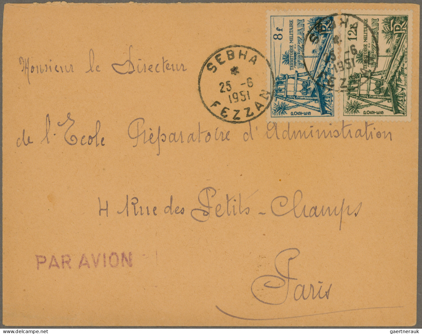 Fezzan: 1949, 8 Fr Blue And 12 Fr Green Tied By Cds "SEBHA 25 6 1961 FEZZAN" To - Lettres & Documents