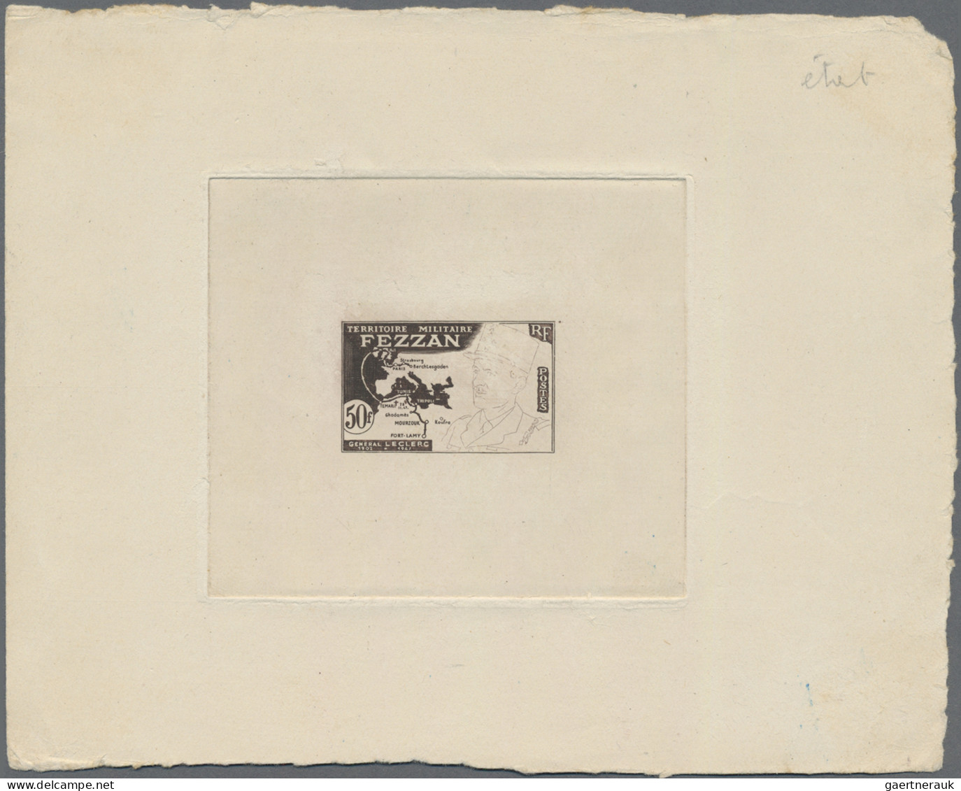 Fezzan: 1949, 50 F, Die Proof In Black/dark Brown - Briefe U. Dokumente