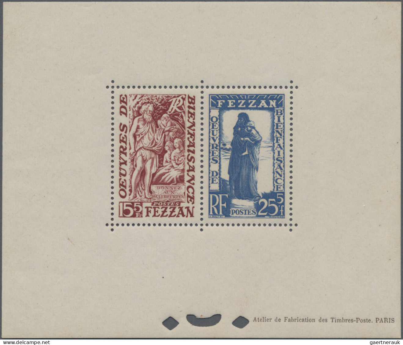 Fezzan: 1950, 15 +5 F And 25+5 F, Charity Issue, Complete Set As Collective, Per - Lettres & Documents