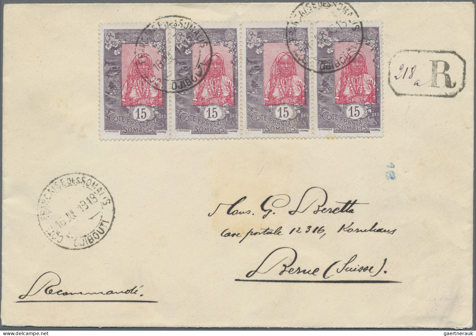 French Somali Coast: 1915/1918, Two Registered Covers From Djibouti To Switzerla - Lettres & Documents