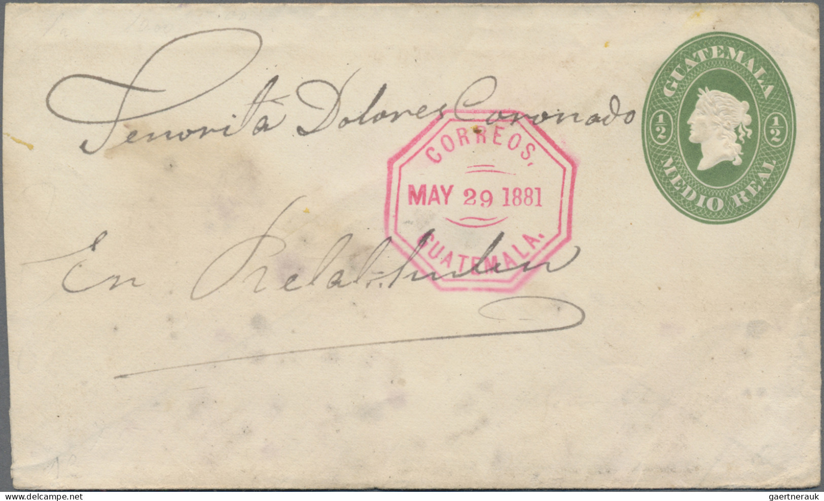 Guatemala - Postal Stationery: 1875, ½ R "Liberty Head" Green Postal Stationery - Guatemala