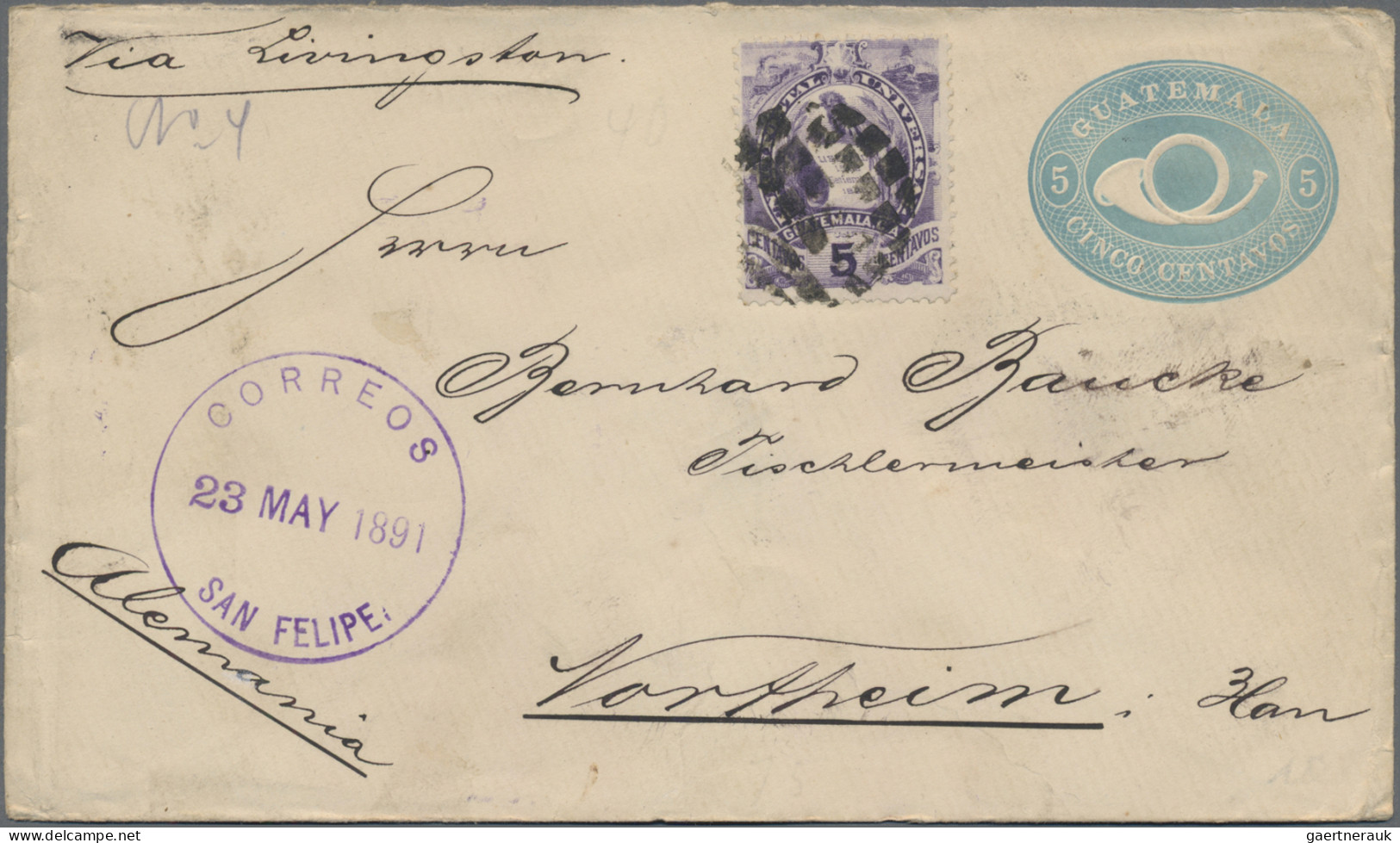 Guatemala - Postal Stationery: 1890 5 C Light Blue Postal Stationery Envelope Wi - Guatemala