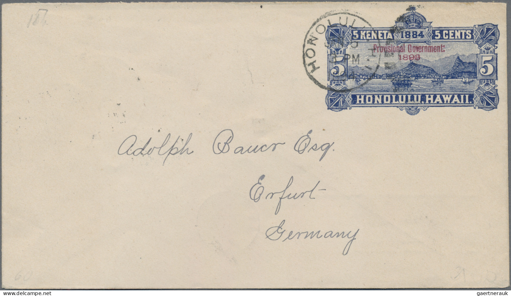 Hawaii - Postal Stationary: 1894m Envelope 5 C., Inside White, Ovpt. "Provisiona - Hawai