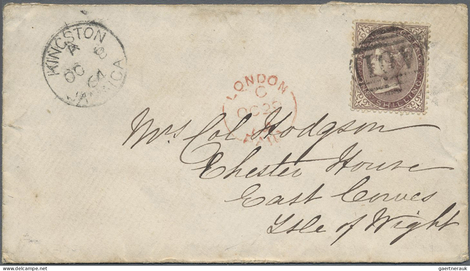 Jamaica: 1864, 1s. Purple-brown, Single Franking On Cover (roughly Opened On Rev - Jamaica (1962-...)