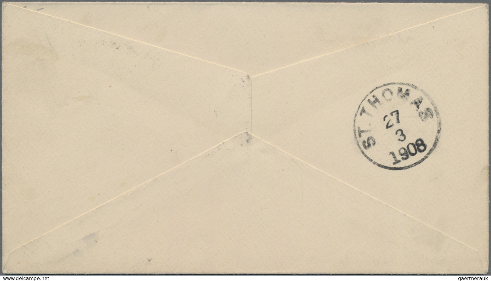 Virgin Islands: 1908, Envelope 1d Reddish Brown Canc. "ROAD TOWN TORTOLA V. I. M - Iles Vièrges Britanniques