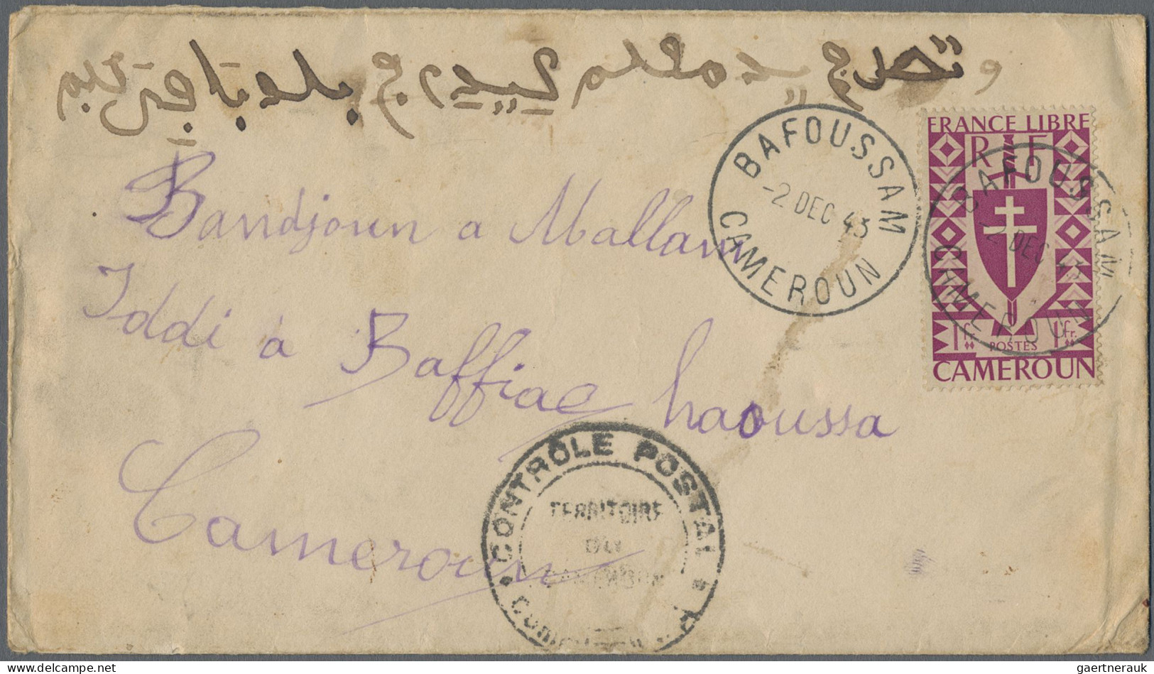 Cameroon: 1942, Definitives "France Libre" 1fr. Purple, Single Franking On Comme - Camerún (1960-...)