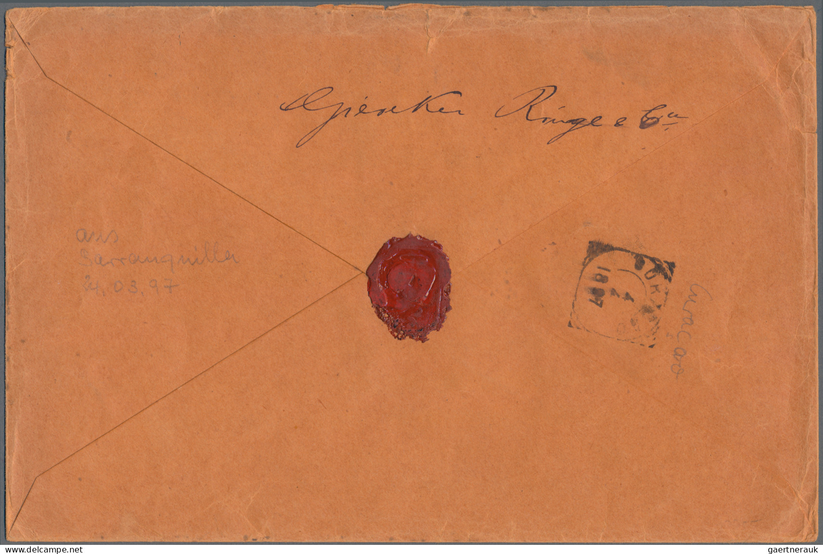 Columbia: 1897 Registered Cover From Barranquilla, Colombia To Puerto Cabello, V - Colombie