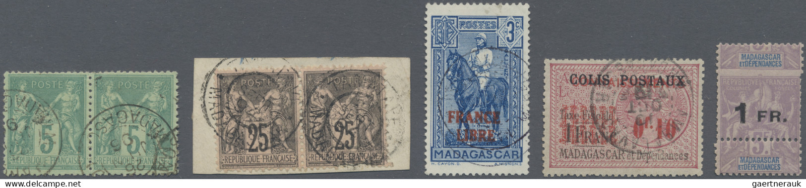 Madagascar: 1894, Lot Icluding Forerunner Pairs (one On Piece) Of France With Ma - Madagascar (1960-...)