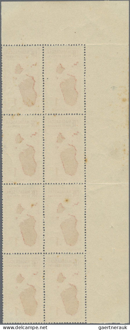 Madagascar: 1936/60, Airmail Stamp 1.75 Fr., A Top Right Margin Corner Block Of - Madagascar (1960-...)