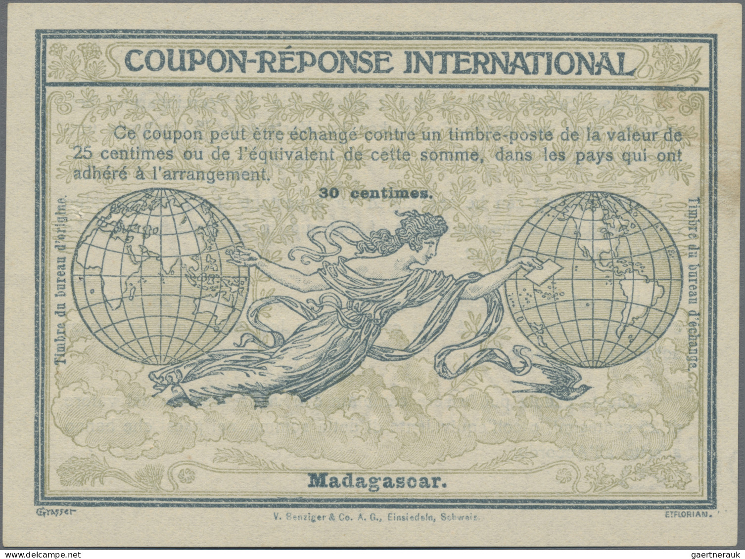 Madagascar - Postal Stationery: 1910 (c.) Intern. Reply Coupon "Rom", Type IV, 3 - Madagaskar (1960-...)