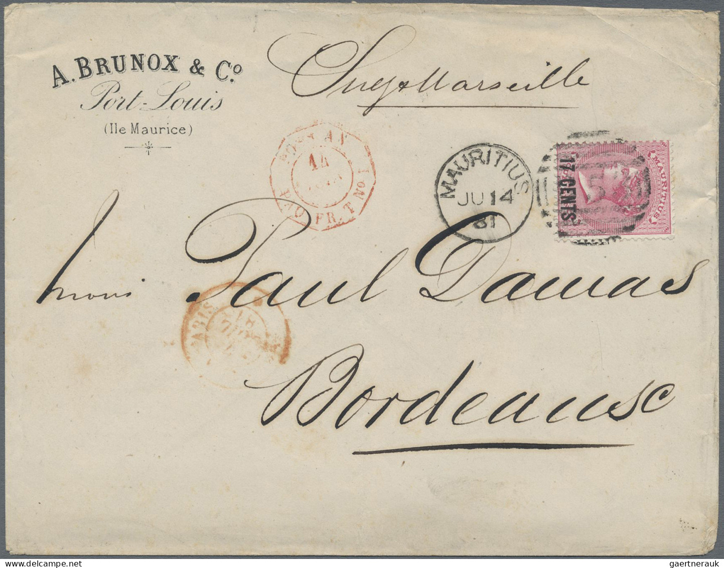 Mauritius: 1879/1881, 17c. On 4d. Rose, Two Covers To Same Address In Bordeaux, - Mauritius (...-1967)