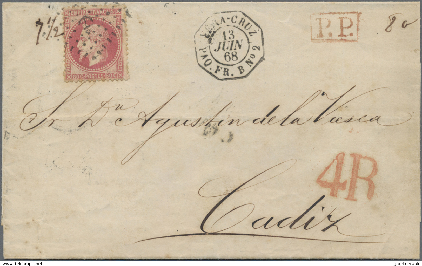 Mexico: 1866/68 Cover And Large Piece Used From Mexico And Franked By French Adh - Mexico