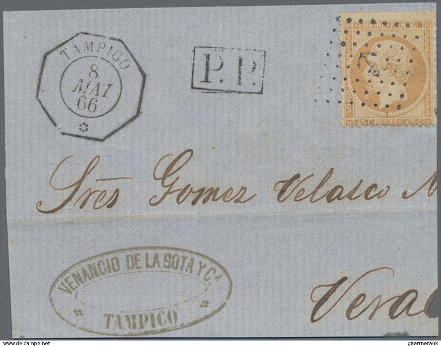 Mexico: 1866/68 Cover And Large Piece Used From Mexico And Franked By French Adh - Mexico