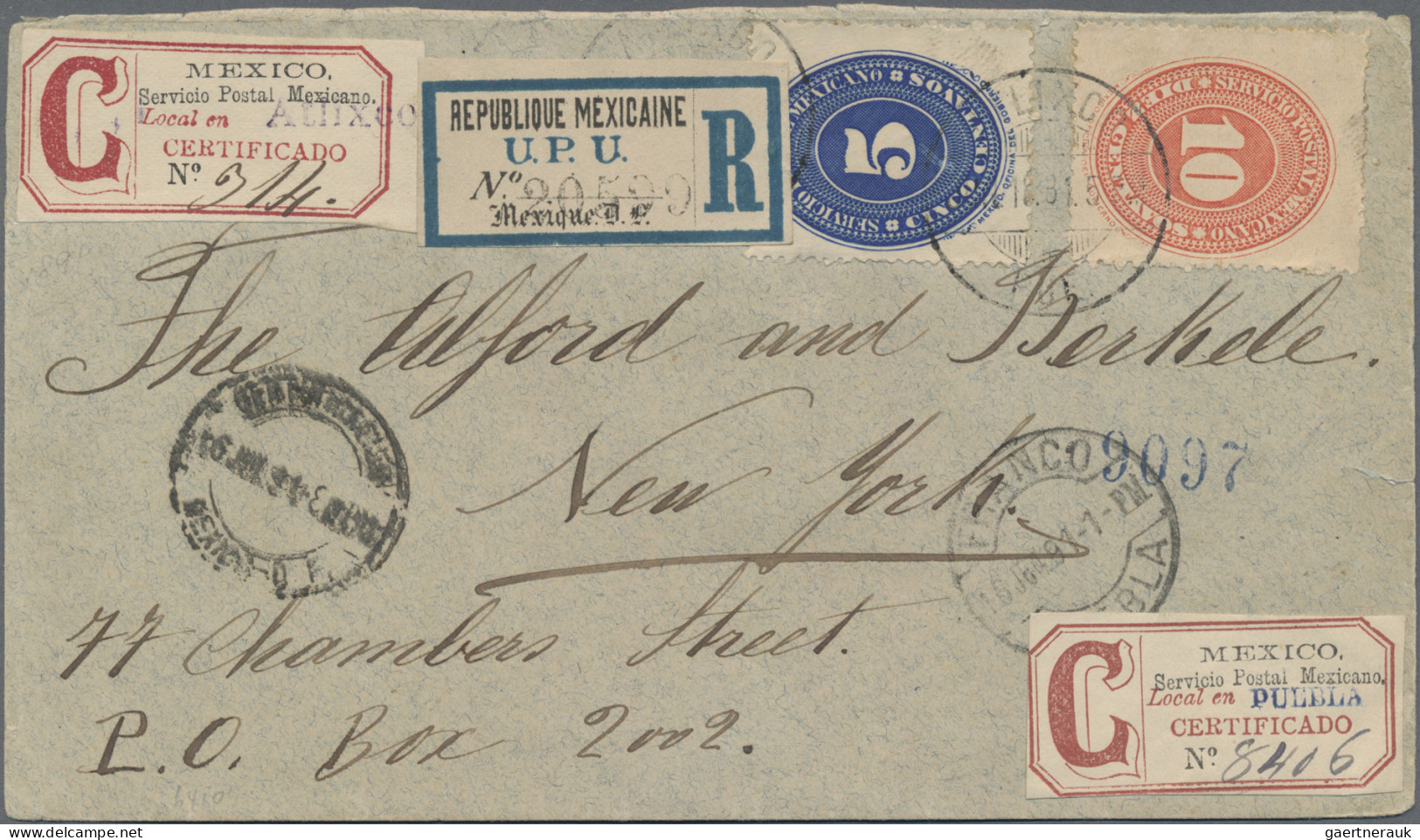 Mexico: 1891, 5 C., 10 C. Tied "ATLIXCO" Via "PUEBLA 16 JUN 91" And "MEXICO D. F - Mexiko