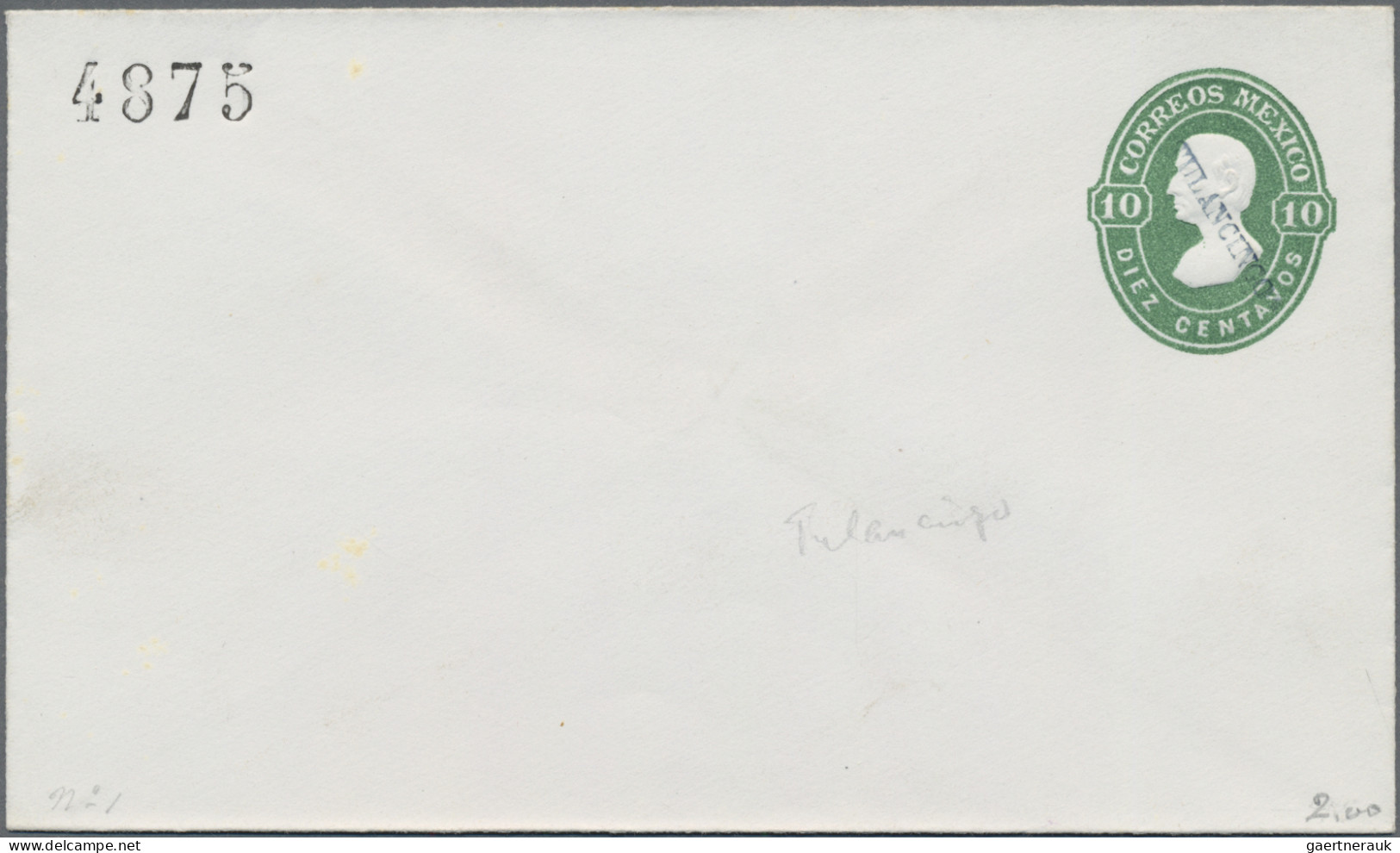 Mexico - Postal Stationary: 1874, Envelope 10 C. Green With District Ovpt. 4875 - Messico