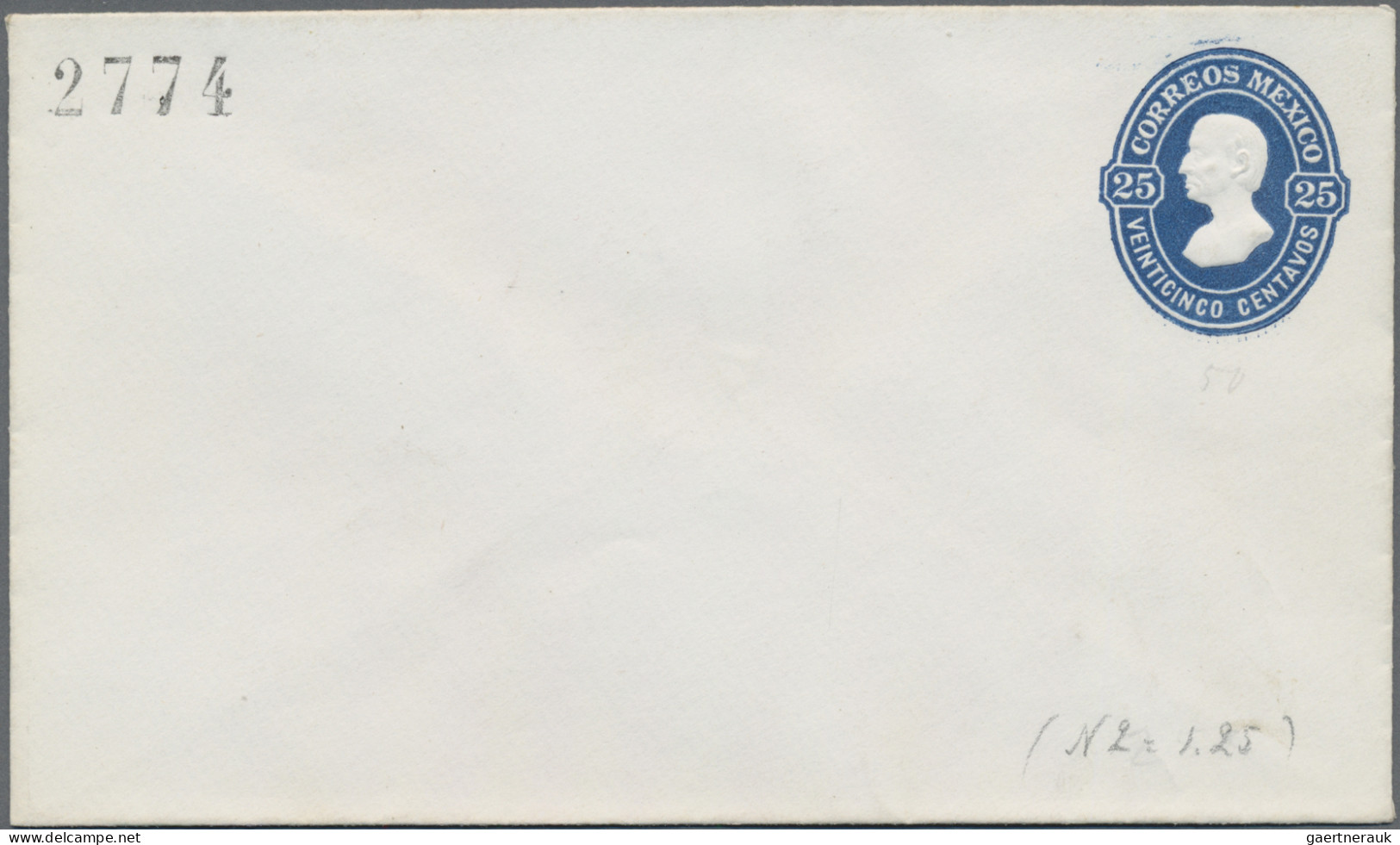 Mexico - Postal Stationary: 1874/75, Envelopes 1st Issue (3): 25 C. Blue With Di - Messico