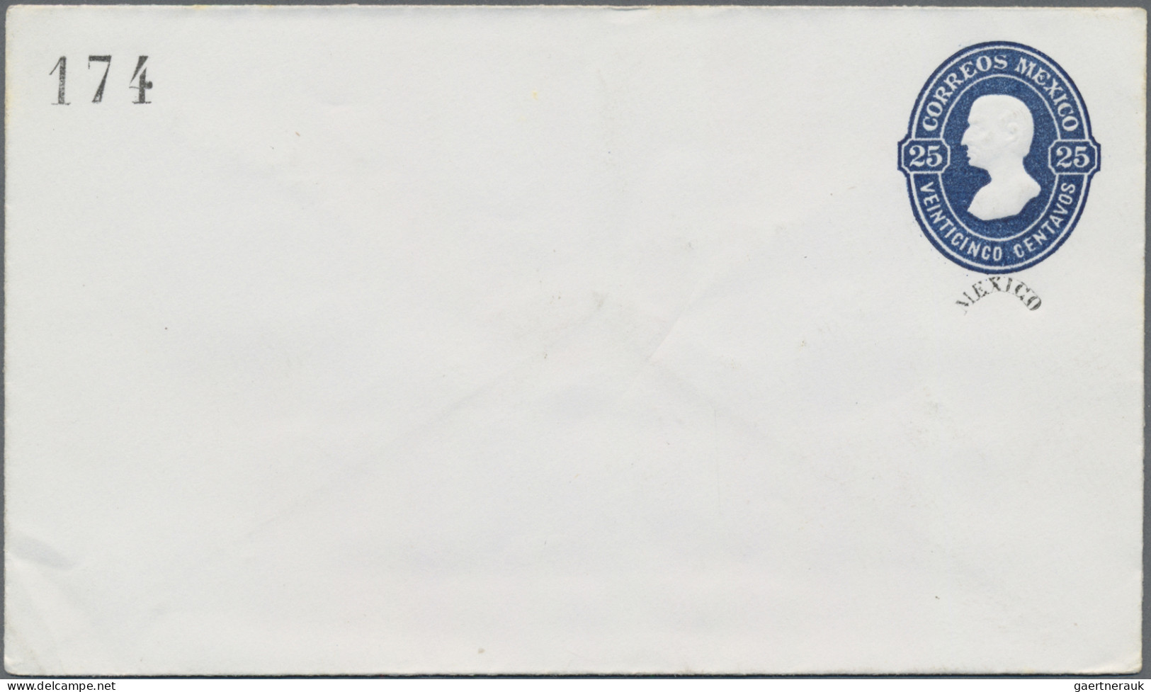 Mexico - Postal Stationary: 1874, Envelope 25 C. Blue With District Ovpt. 174 An - Mexico