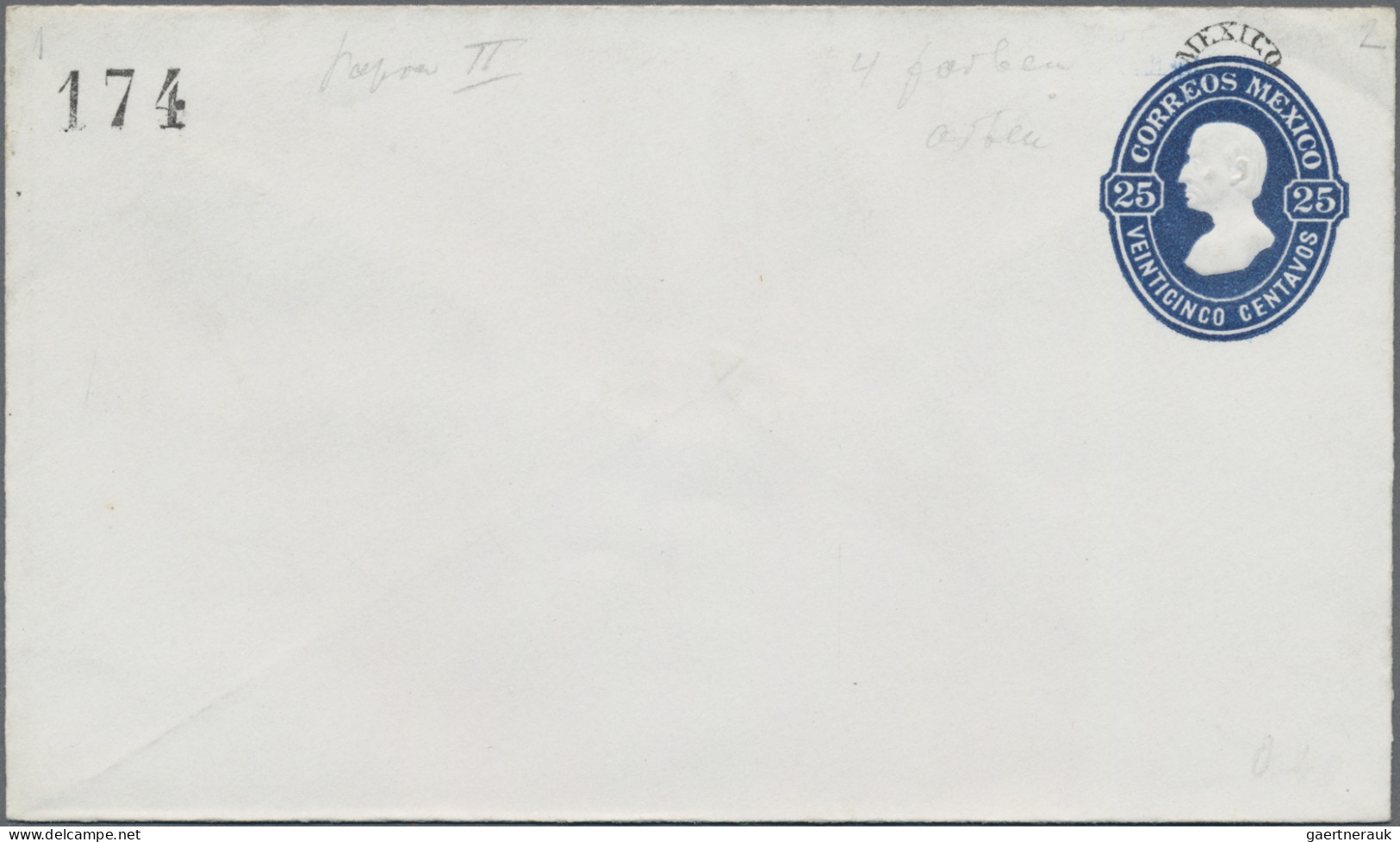 Mexico - Postal Stationary: 1874, Envelope 25 C. Blue With District Ovpt. 174 An - Messico