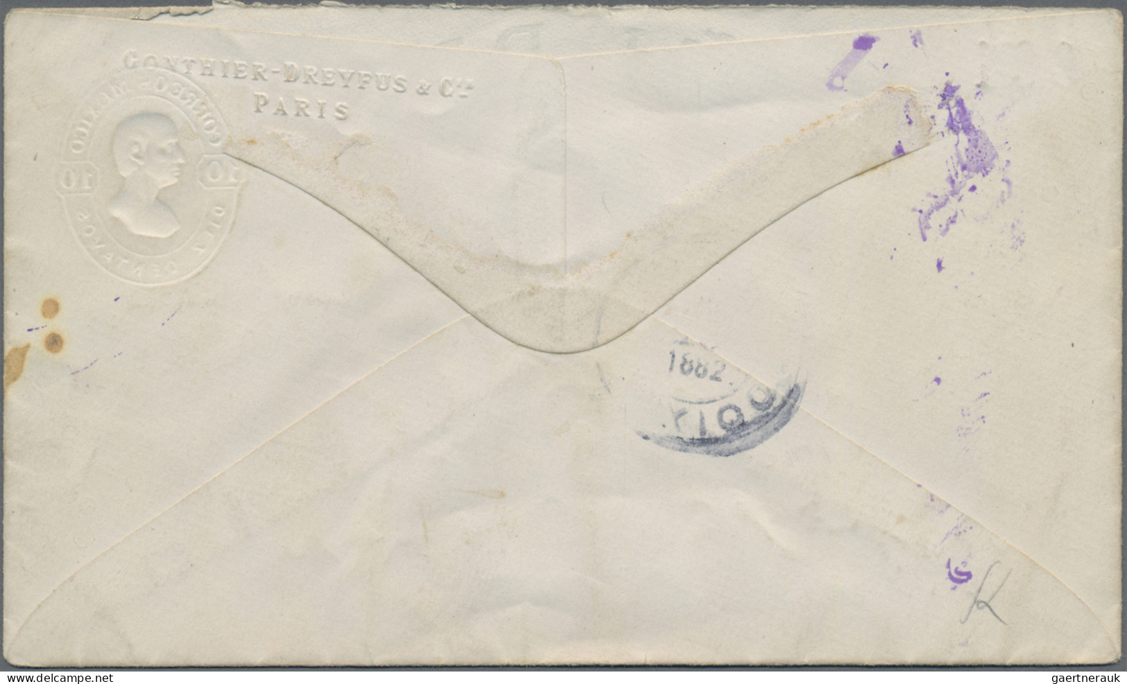 Mexico - Postal Stationary: 1874, Envelope 10 C. Green With Blue Oval "Franco / - Mexico