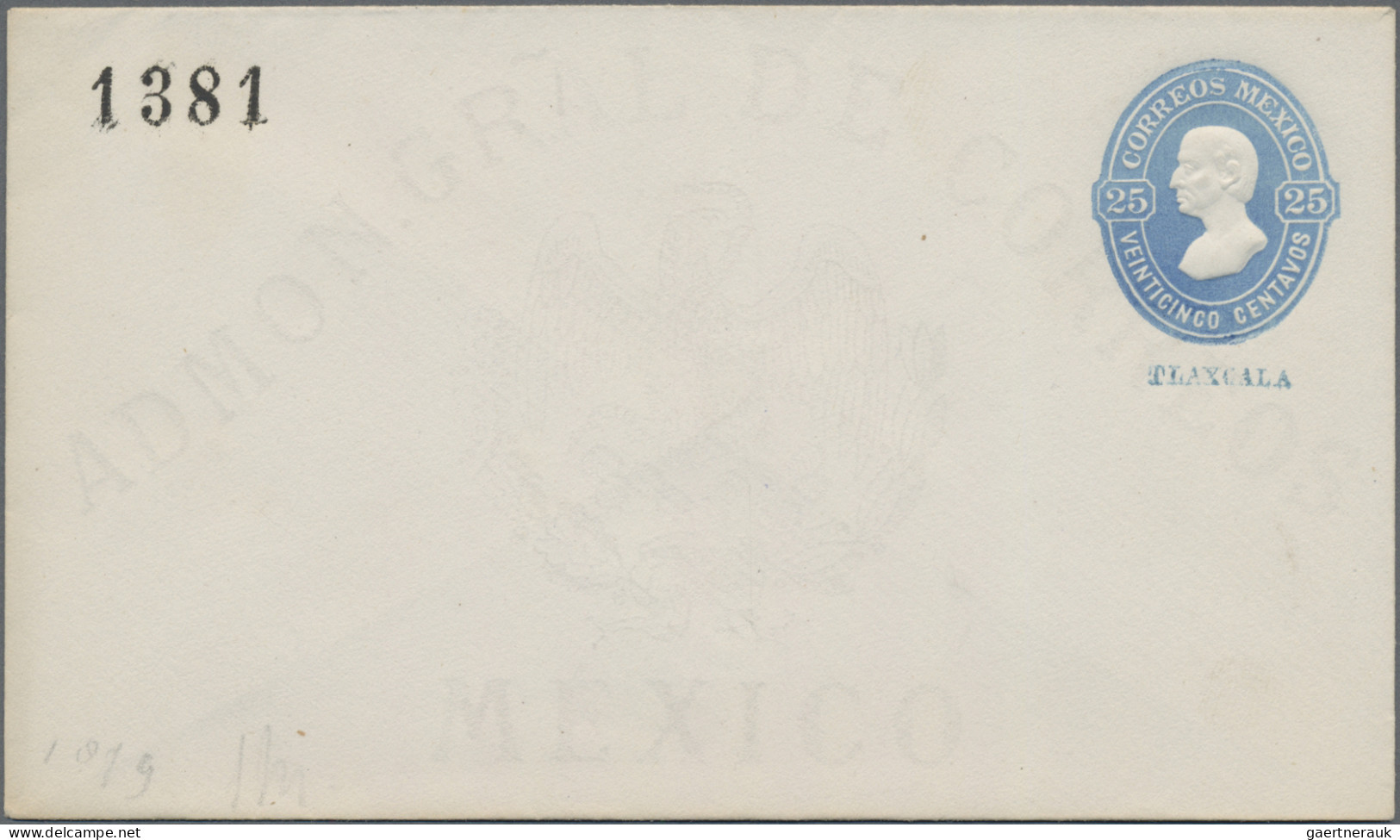 Mexico - Postal Stationary: 1881, Envelope 25 C. With District Ovpt. 1381 And Bl - Mexico