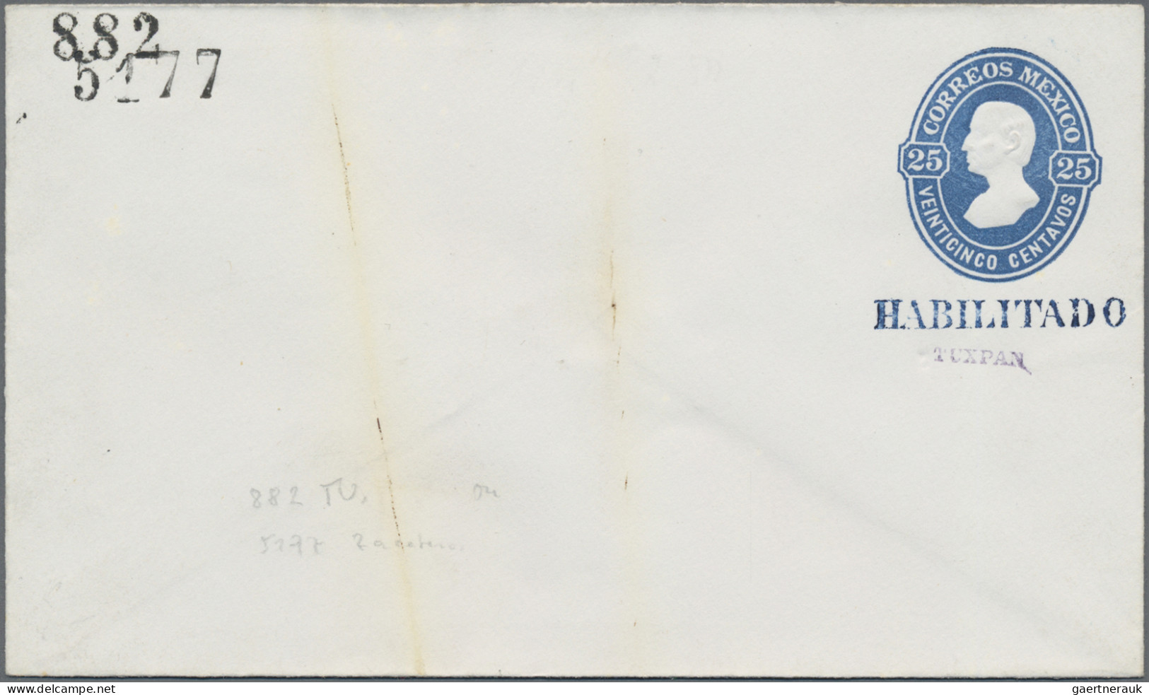 Mexico - Postal Stationary: 1882, Envelope 25 C. With District Ovpt. 5177 (Zacat - Mexico