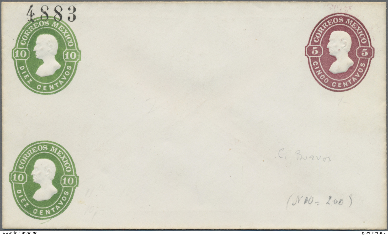 Mexico - Postal Stationary: 1883, Envelope 5 C. Violet Brown With Extra Imprint - Messico