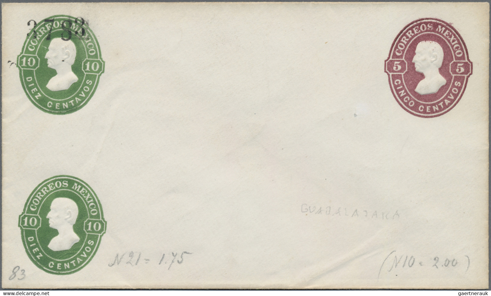 Mexico - Postal stationary: 1883, envelope 5 C. brownish violet with extra impri