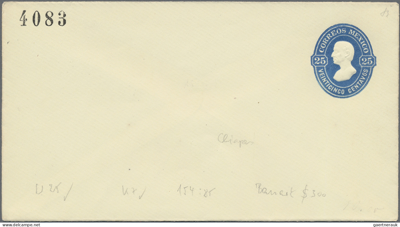 Mexico - Postal Stationary: 1883, Envelope 25 C. Blue On Yellow Paper With Distr - Messico