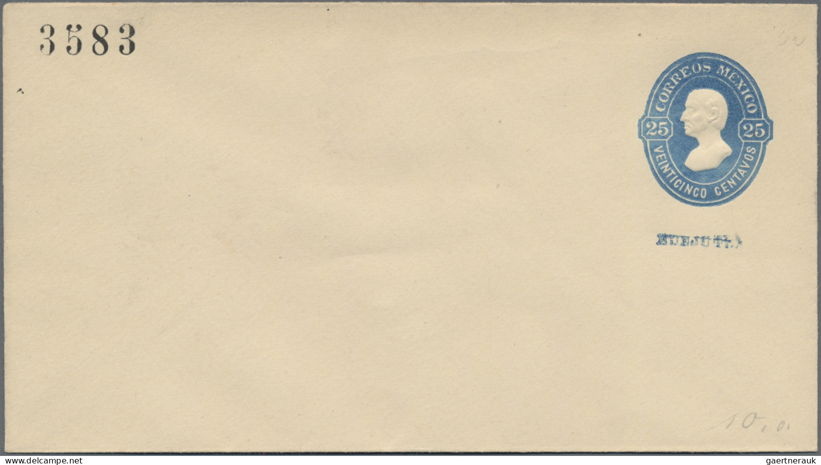 Mexico - Postal Stationary: 1883, Envelope 25 C. Blue (2) On Yellow Paper With D - Mexiko